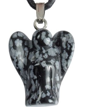 Schneeflocken Obsidian Engel, 2 cm mit Lederband