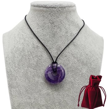 Geschenkset Lederkette mit Amethyst Donut, 30 mm