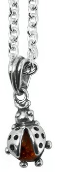Bernstein Anhänger kleiner Marienkäfer 2 cm mit Silberkette 45 cm