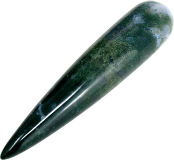 Edelstein Massagestab Moosachat, rundlich, 9 cm